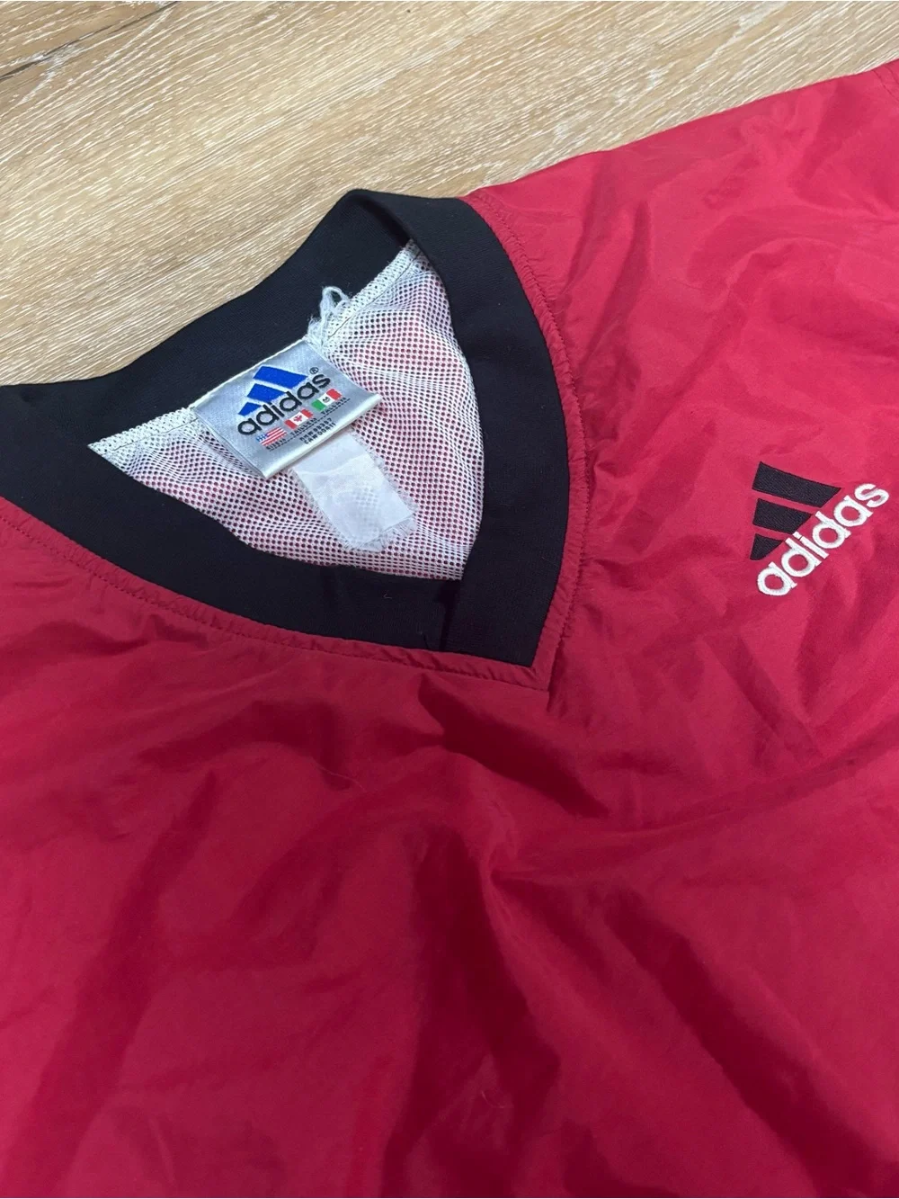 Vintage 90s Adidas Windbreaker Pullover Mens Medium Red Lined Pullover Rare